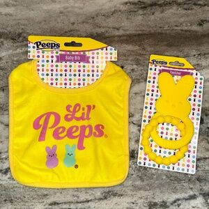 PEEPS Baby Bunny Rabbit YELLOW Set Includes Baby Bib and Teether NEW